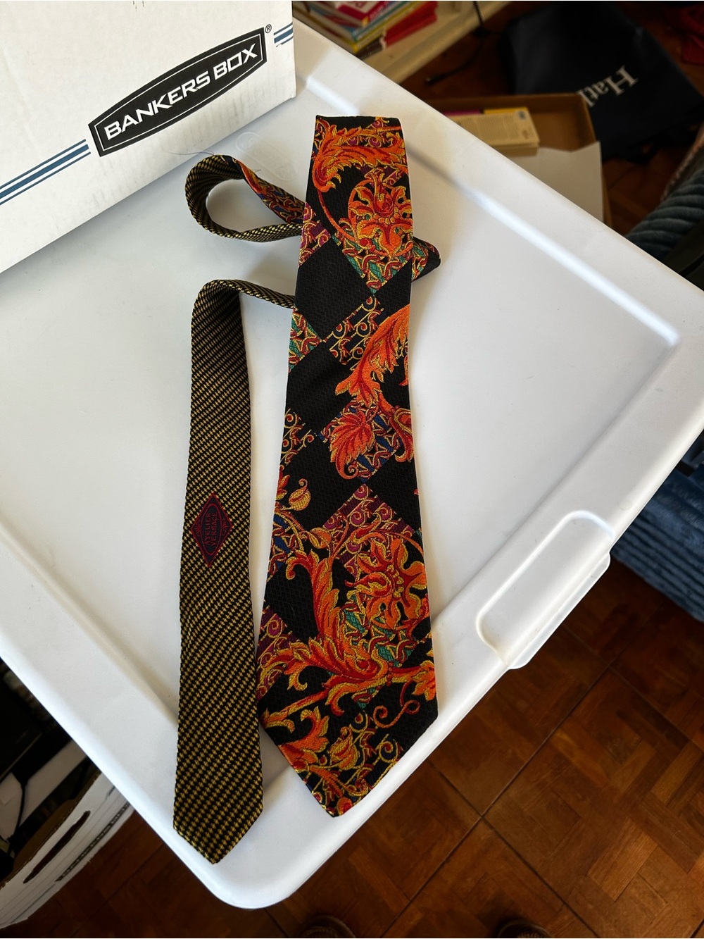 Versace Black Tie with Orange and Red Baroque Flame Pattern